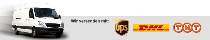 Wir versenden mit: UPS, DHL, TNT